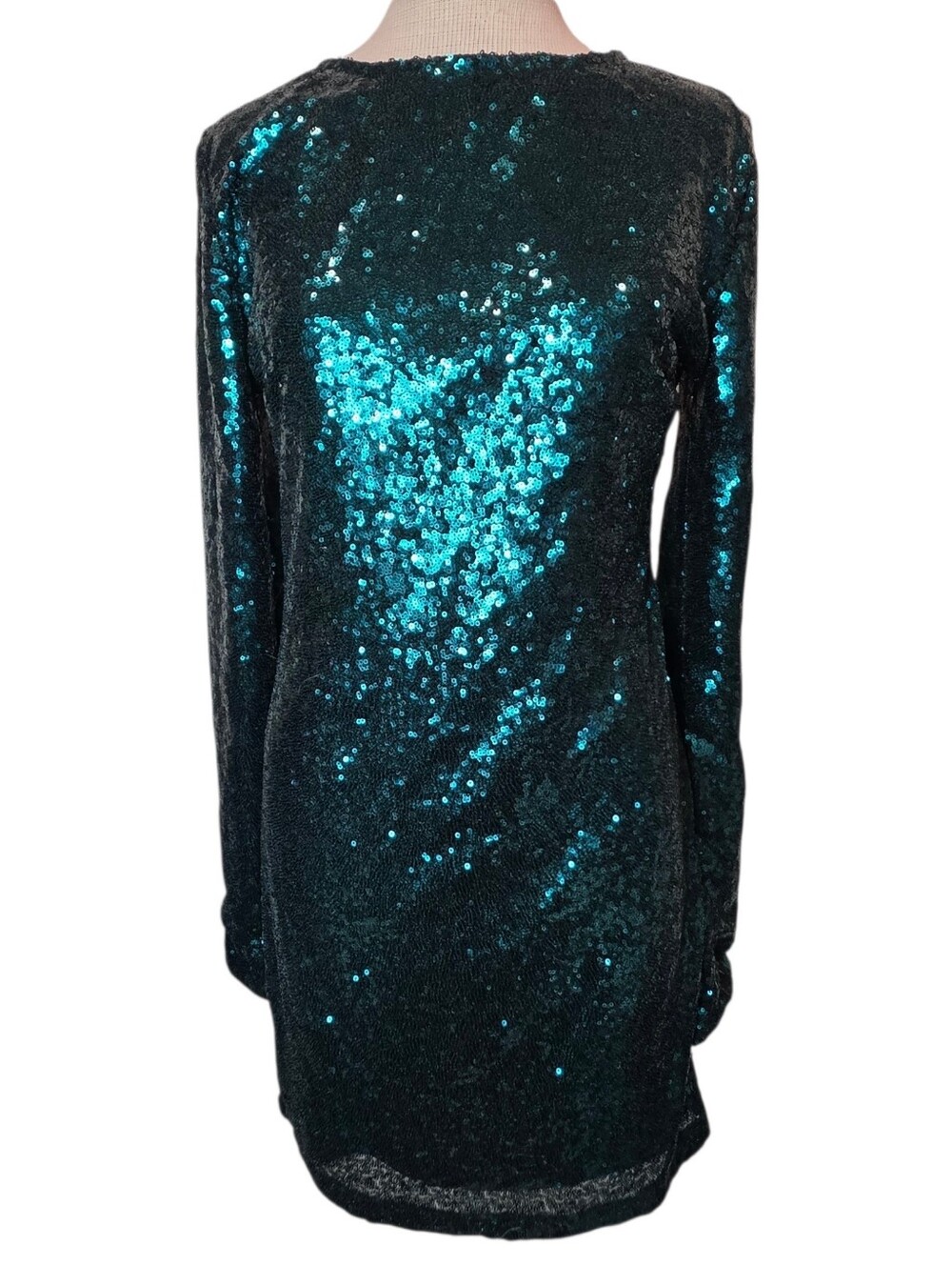 Y2K Sequin Long-Sleeve Shift Dress Size XL Mermaidcore Glam Disco Party Girl